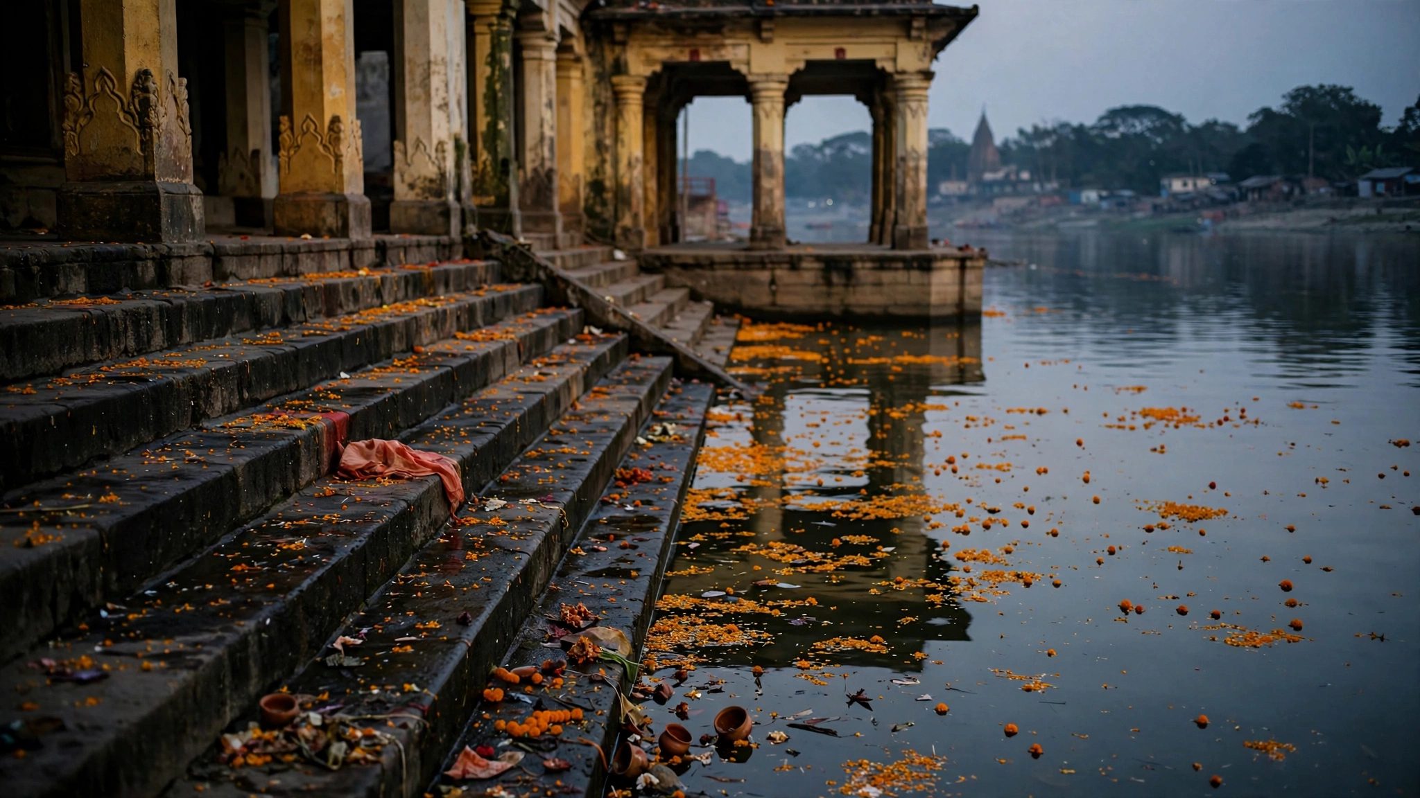 Hooghly river at dusk after immersion